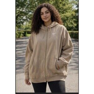 Nike Sportswear Club Women Zip Up Hoodie XXL Tan Oversized Skater Grunge Street